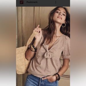 Sézane Paris brown gingham top small